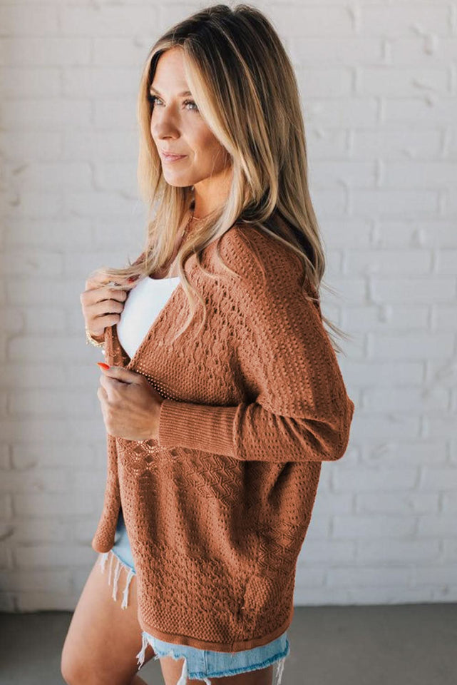 Jet Stream Mix Pattern Hollow Knit Open Front Cardigan