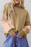 Rose Pink Star Patchwork Sweatshirt With Uneven Hem Design