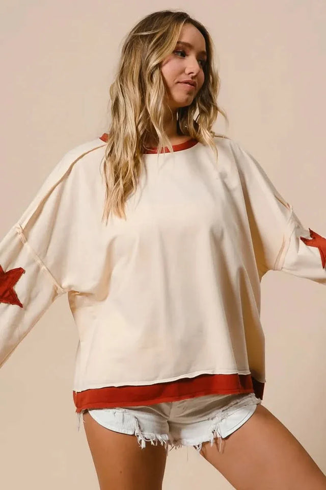 BiBi French Terry Patch Detail Sweatshirt With Red Stars