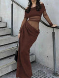 Off-Shoulder Long Sleeve Ruched : Bodycon Maxi Dress