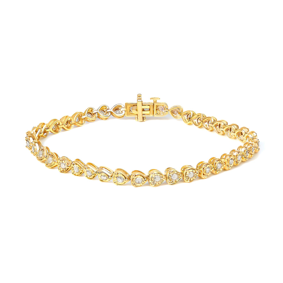 .925 Sterling Silver 1.0 Cttw Miracle Set Diamond Heart-Link 7" Tennis Bracelet (I-J Color, I2-I3 Clarity)