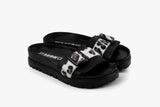 Tessa by LEON- Women’s Leather Sandal – Layered Strap Slide with Cork-style Footbed & Adjustable Buckle