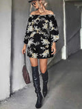 Off-Shoulder Floral Print : Long Sleeve Mini Dress