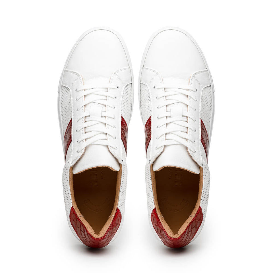 61-101-RED OLYMPIAS Italian Calfskin and Crocodile Stripe, Red