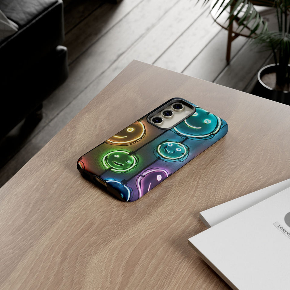 Colorful Neon Smiley Face Phone Case - Tough & Stylish Protection