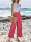 Wide Leg Smocked High Waist Pants With Pockets Polyester