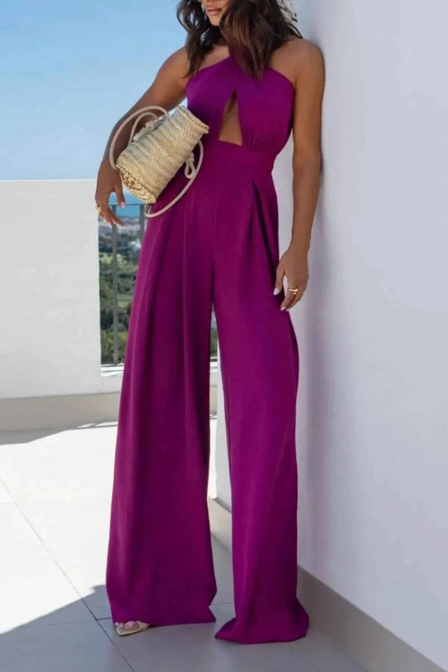 Halter Neck Wide Leg : With Keyhole Detail Jumpsuit