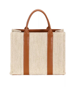 David Jones Square Woven Tote Handbag Boho Chic Accessory