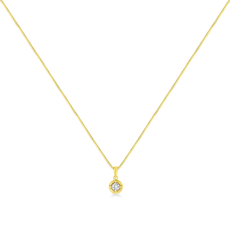 14K Yellow Gold Plated .925 Sterling Silver 1/2 Cttw Brilliant Round Cut Diamond Solitaire Milgrain 18" Pendant Necklace (K-L Color, I2-I3 Clarity)