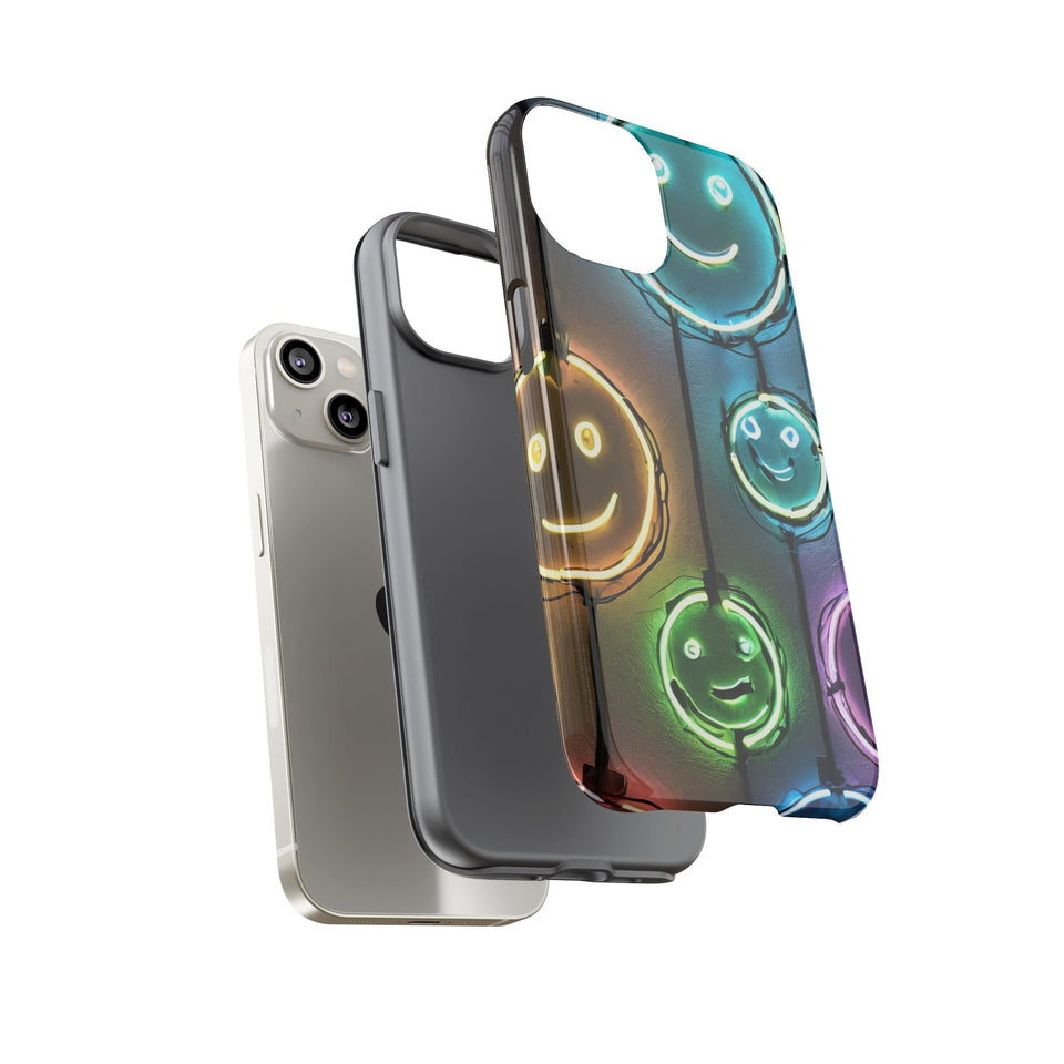 Colorful Neon Smiley Face Phone Case - Tough & Stylish Protection