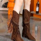 Fringed Point Toe Block : Heel Boots
