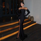 Dress Flare Formal: European Strapless Sleeveless Slit