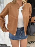 Casual Zip Up Long Sleeve Jacket Lined Polyester Elastane Buttoned