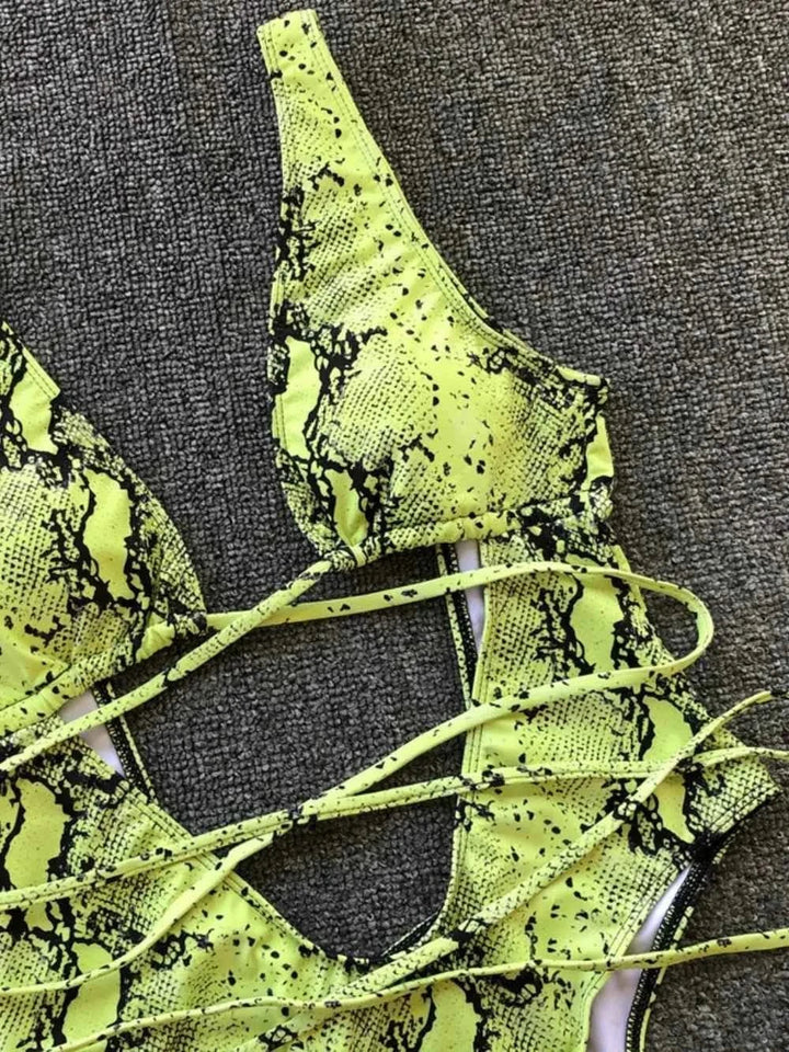 Lace-Up Backless : One-Piece Swimwear