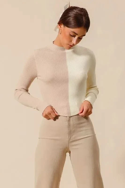 So Me Color Block Fitted Crop Sweater Top Women Casual Wear
