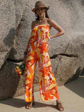 Wide Leg Jumpsuit - Tied Printed Tube
