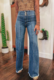 Sail Blue High Waist Jeans With Button Fly And Raw Hem