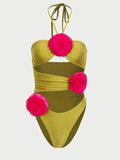 Flower Cutout Halter : Neck One-Piece Swimwear