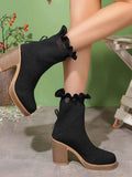 Stylish Ruffled Trim : Chunky Heel Boots