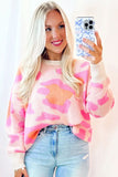Sachet Pink Cheetah Colorblock Sweater Long Sleeve Cozy