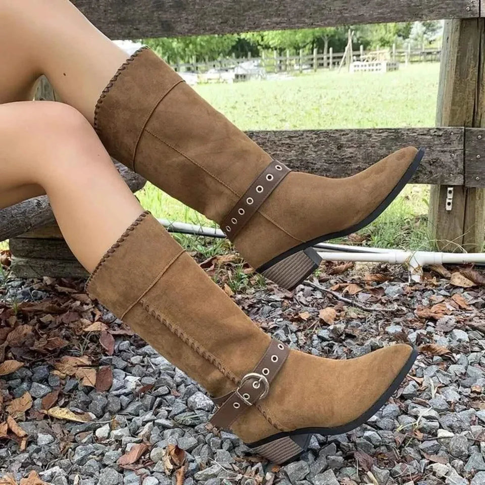 Stylish Point Toe Block : Heels Boots