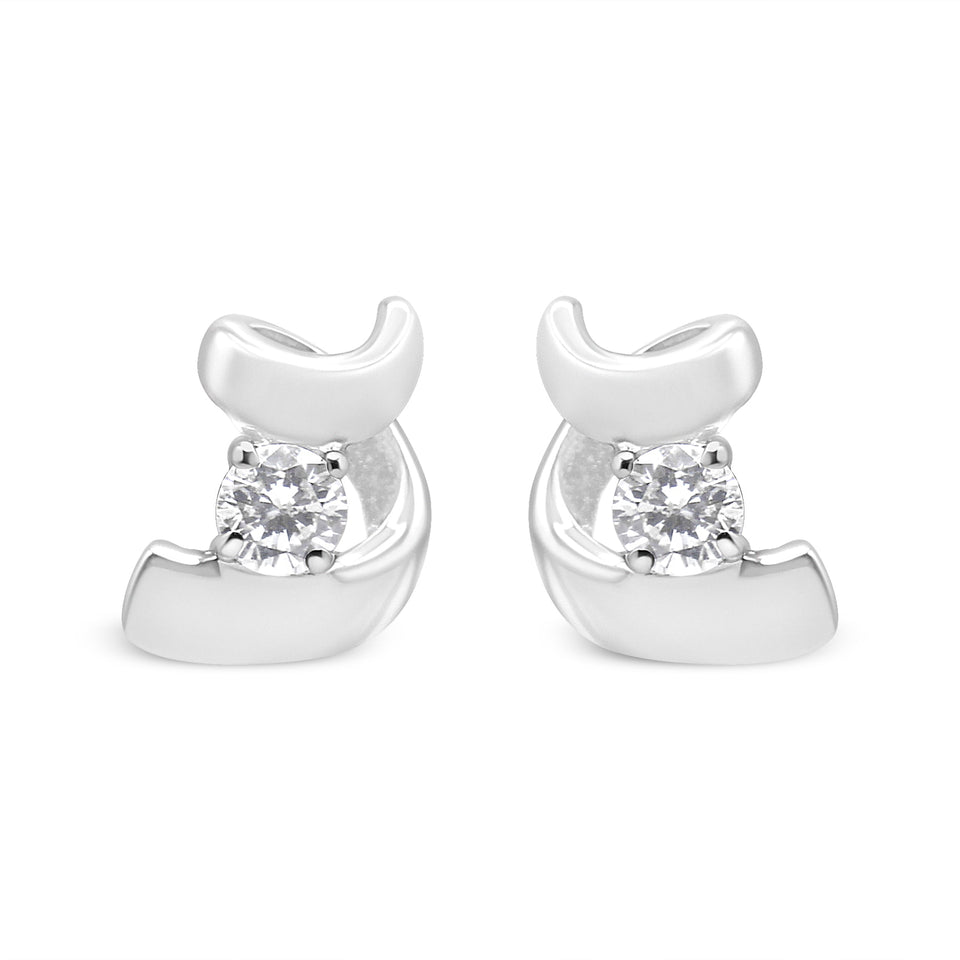 10K White Gold 1/10 Cttw Round Brilliant-Cut Diamond Espira Swirls Solitaire Push Back Stud Earrings (I-J Color, I1-I2 Clarity)