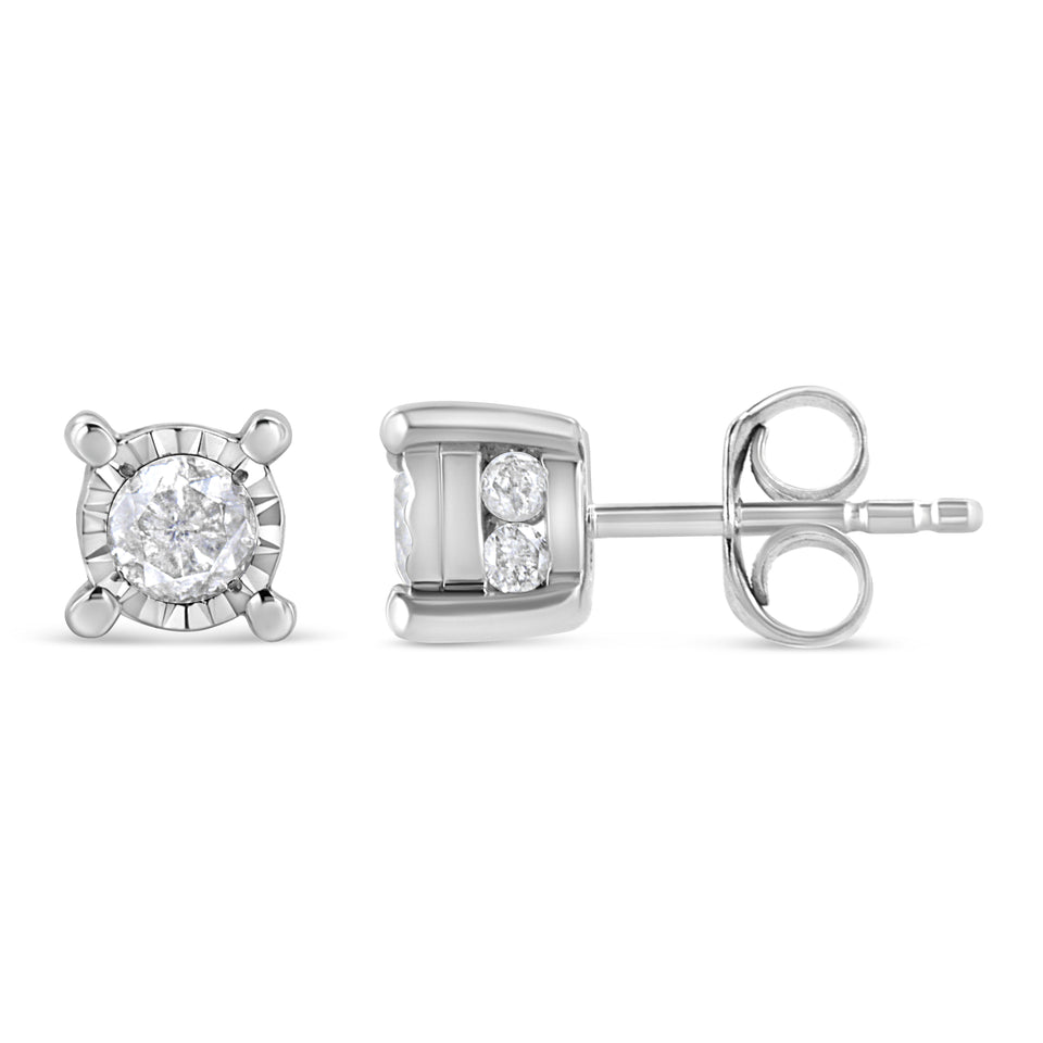 .925 Sterling Silver 1.0 Cttw Round Brilliant-Cut Diamond Miracle-Set Solitaire Stud Earrings (H-I Color, I2-I3 Clarity)