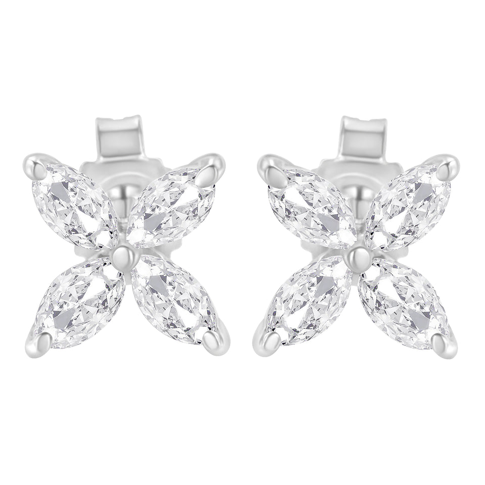 14K White Gold 1/2 Cttw Marquise Diamond 8 Stone Floral Leaf Stud Earrings (H-I Color, SI1-SI2 Clarity)
