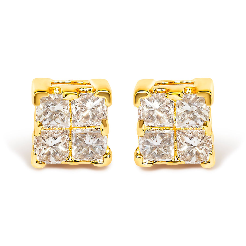 10KT Yellow Gold Princess Diamond Stud Earring (1/4 cttw, J-K Color, I1-I2 Clarity)