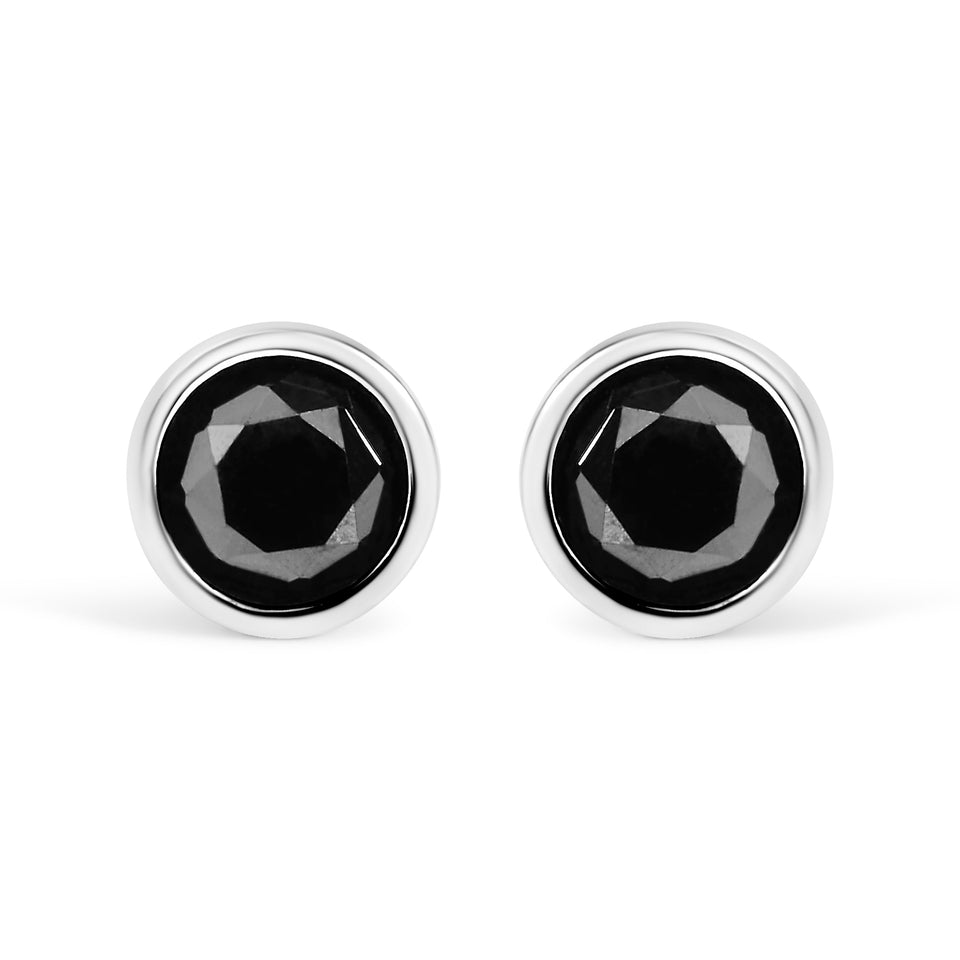 .925 Sterling Silver 4.00 Cttw Round Brilliant-Cut Black Diamond Bezel-Set Stud Earrings with Screw Backs (Fancy Color-Enhanced, I2-I3 Clarity)