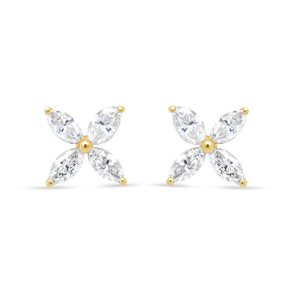 14K White Gold 1/2 Cttw Marquise Diamond 8 Stone Floral Leaf Stud Earrings (H-I Color, SI1-SI2 Clarity)