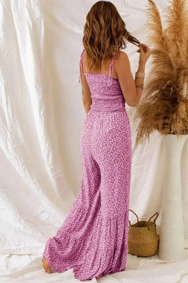 Smocked Printed : Wide Strap Jumpsuit