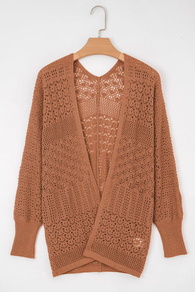 Jet Stream Mix Pattern Hollow Knit Open Front Cardigan