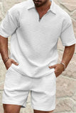 Men's Full Size Zip Collar Short Sleeve Top and Shorts Set Plus Size