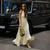 European & Egyptian Sleeveless Round Neck Pleated Dress