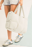 Cinnamon Solid Quilted Puffy Large Tote Bag With Zipper