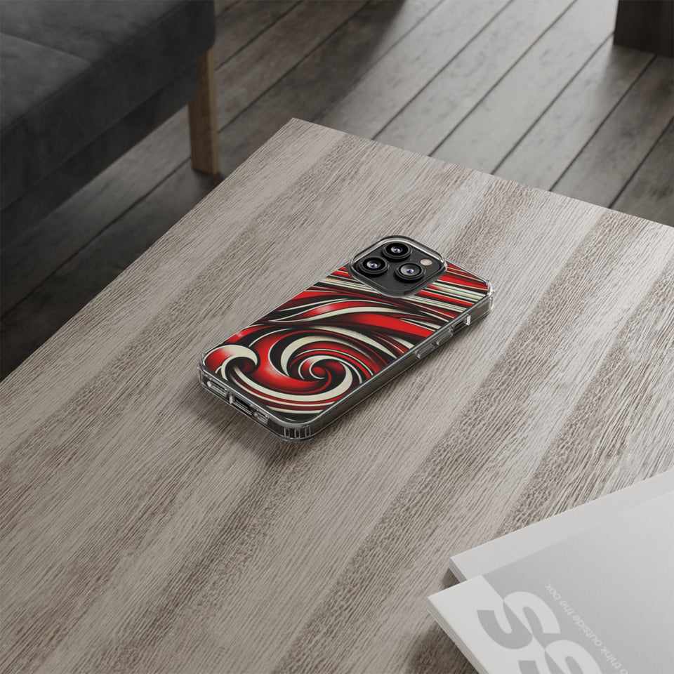 Red & White Swirl Abstract Clear Phone Case