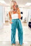 Lapis Mineral Wash Knot High Waist Raw Hem Cotton Pants