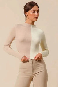 So Me Color Block Fitted Crop Sweater Top Women Casual Wear