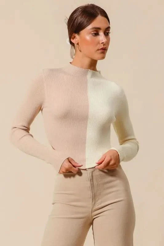 So Me Color Block Fitted Crop Sweater Top Women Casual Wear