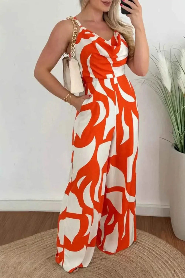 Two-Tone Spaghetti Strap : Wide Leg Jumpsuit