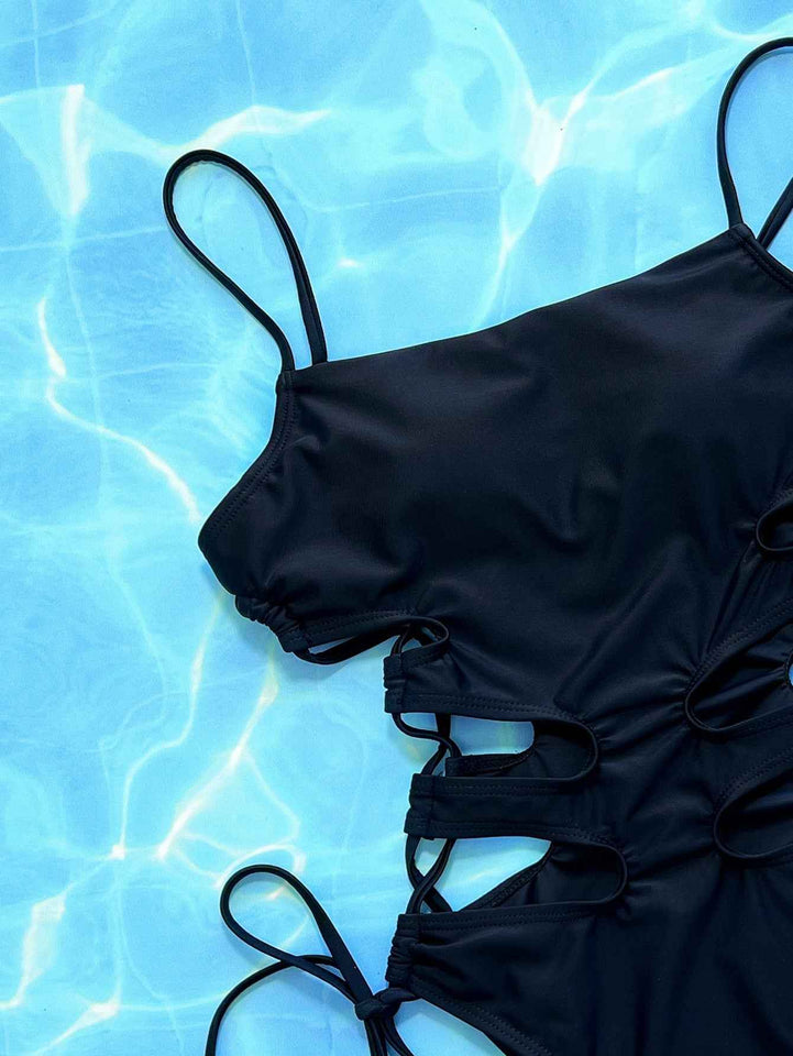 Cutout Lace-Up Spaghetti Strap : One-Piece Swimsuit