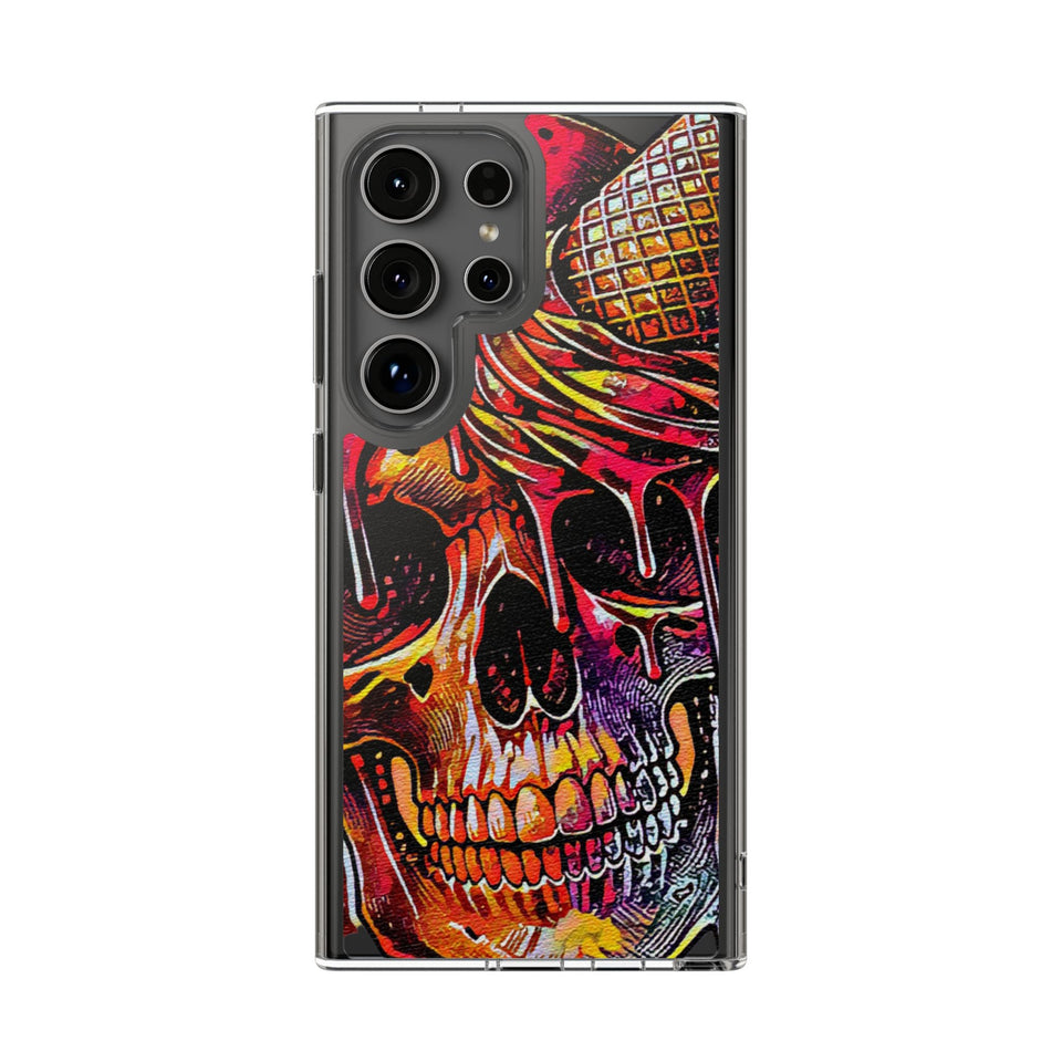 Neon Ice Cream Skull Clear Phone Case
