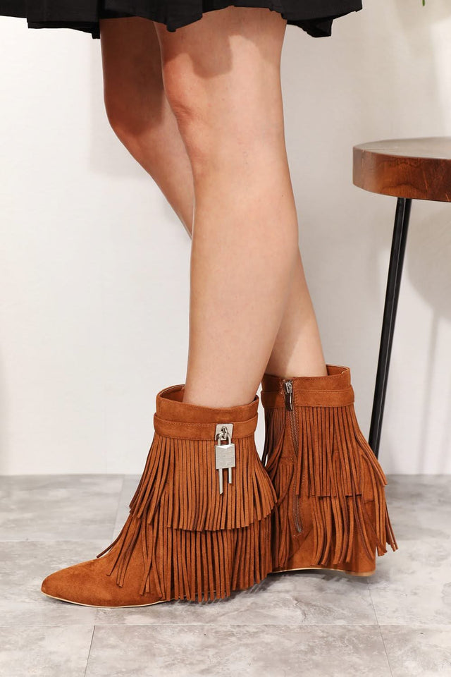 Women's Tassel Wedge : Heel Ankle Booties
