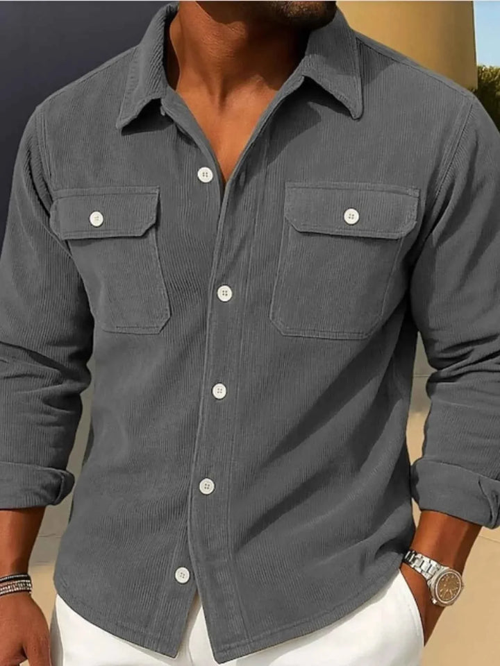 Men's Full Size Corduroy Long Sleeve Button-Down Shirt Plus Size