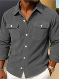 Men's Full Size Corduroy Long Sleeve Button-Down Shirt Plus Size