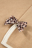 Racing Red Leopard Bow Decor Split Cuffs Contrast Trim Sweater