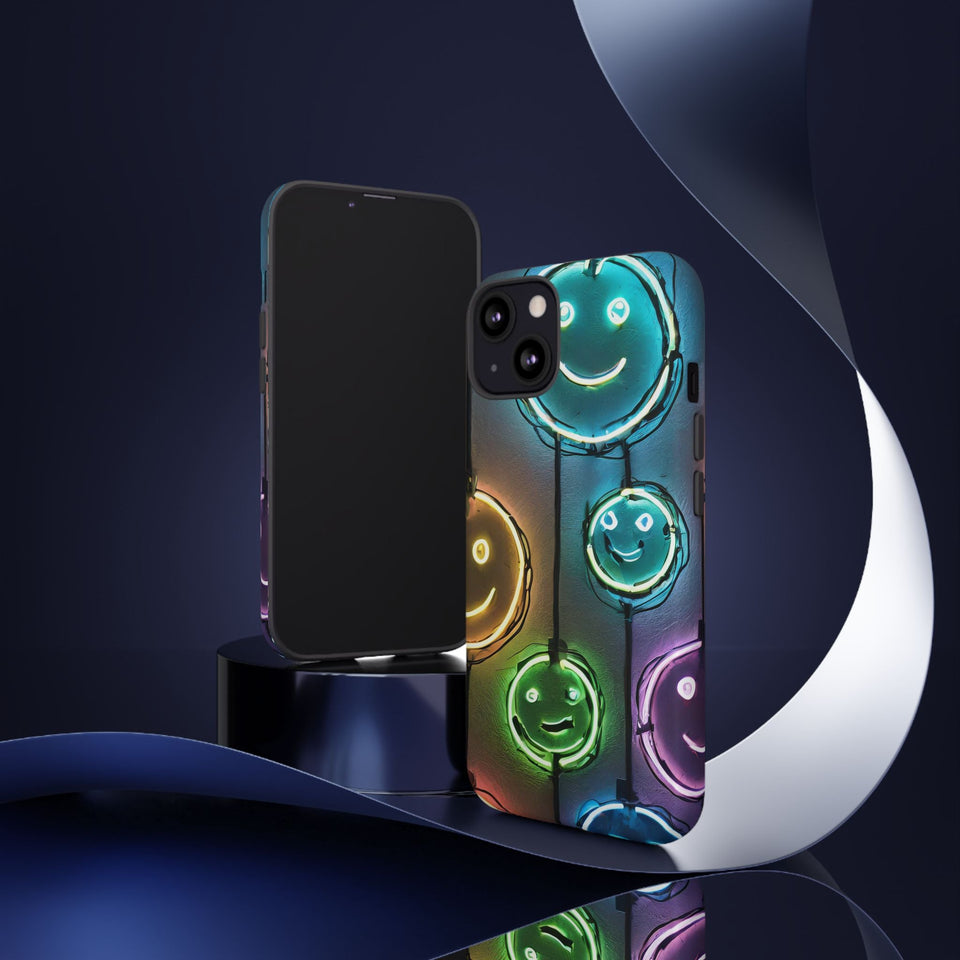 Colorful Neon Smiley Face Phone Case - Tough & Stylish Protection