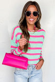 Green Striped Colorblock Knit Sweater With Round Neck