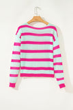 Green Striped Colorblock Knit Sweater With Round Neck